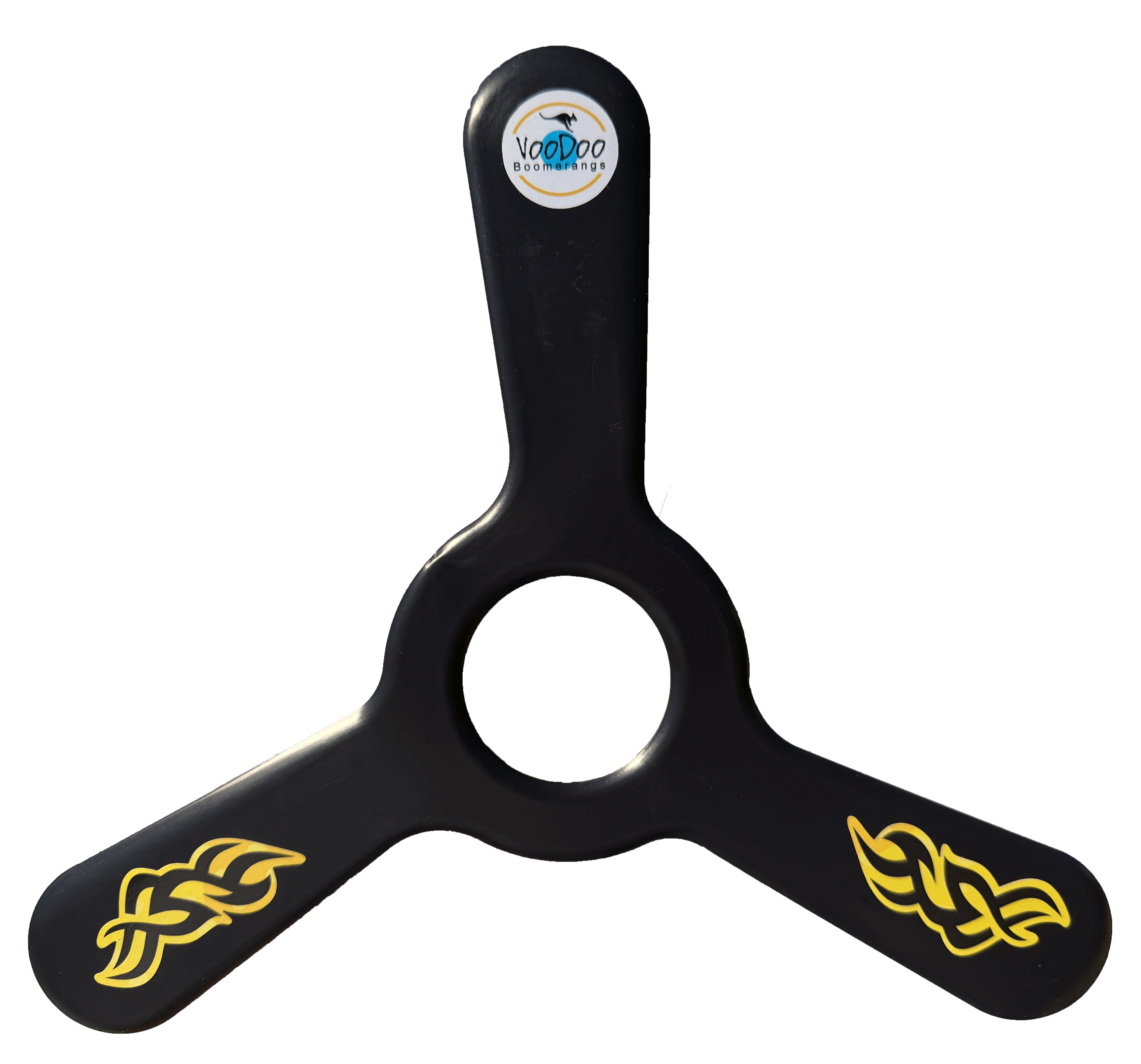 Fun retro boomerang for kids, black durable plastic, great for outdoor play and gifts.