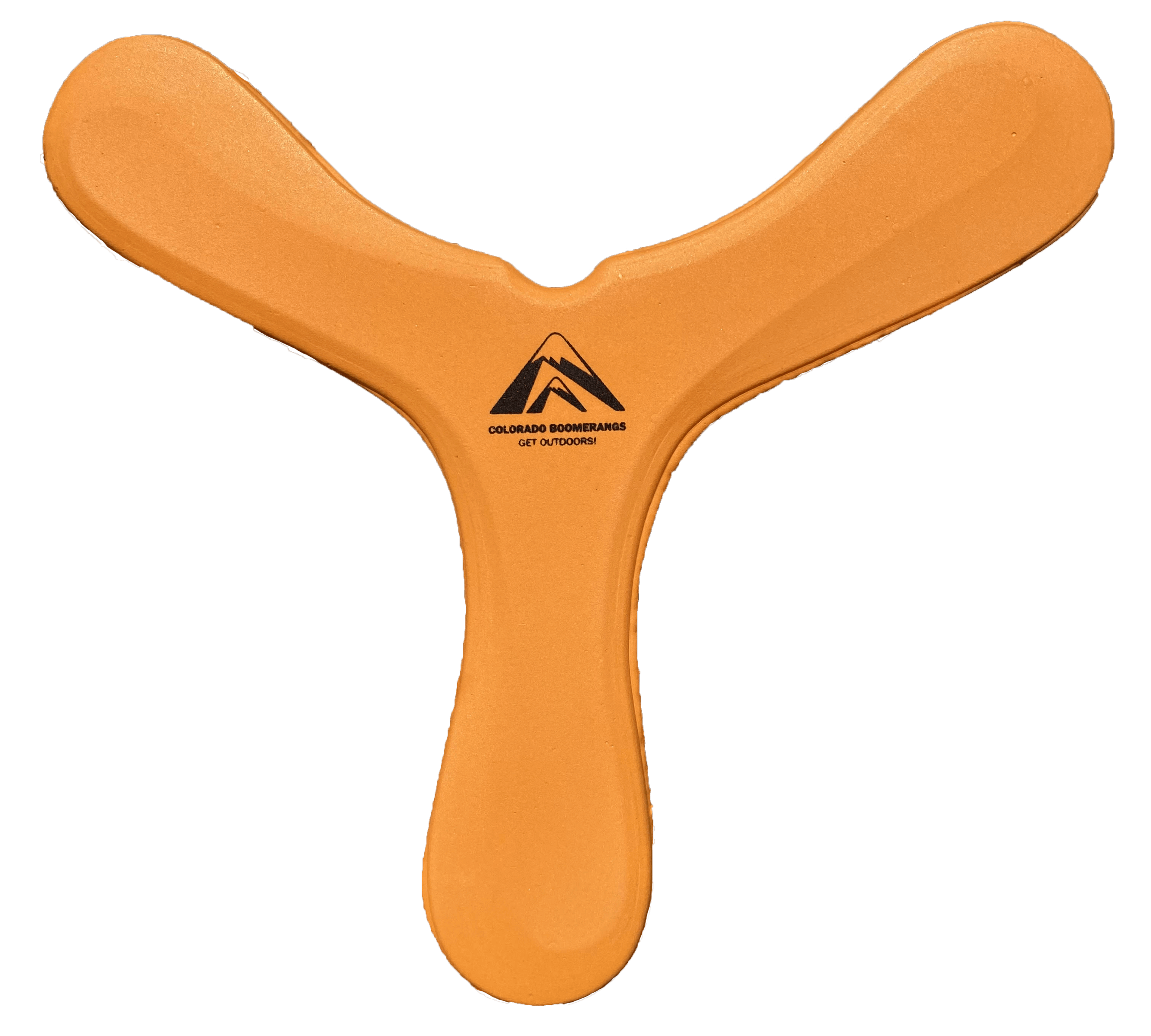 Soft orange boomerang for kids with a comfortable grip, ideal for indoor and outdoor fun.