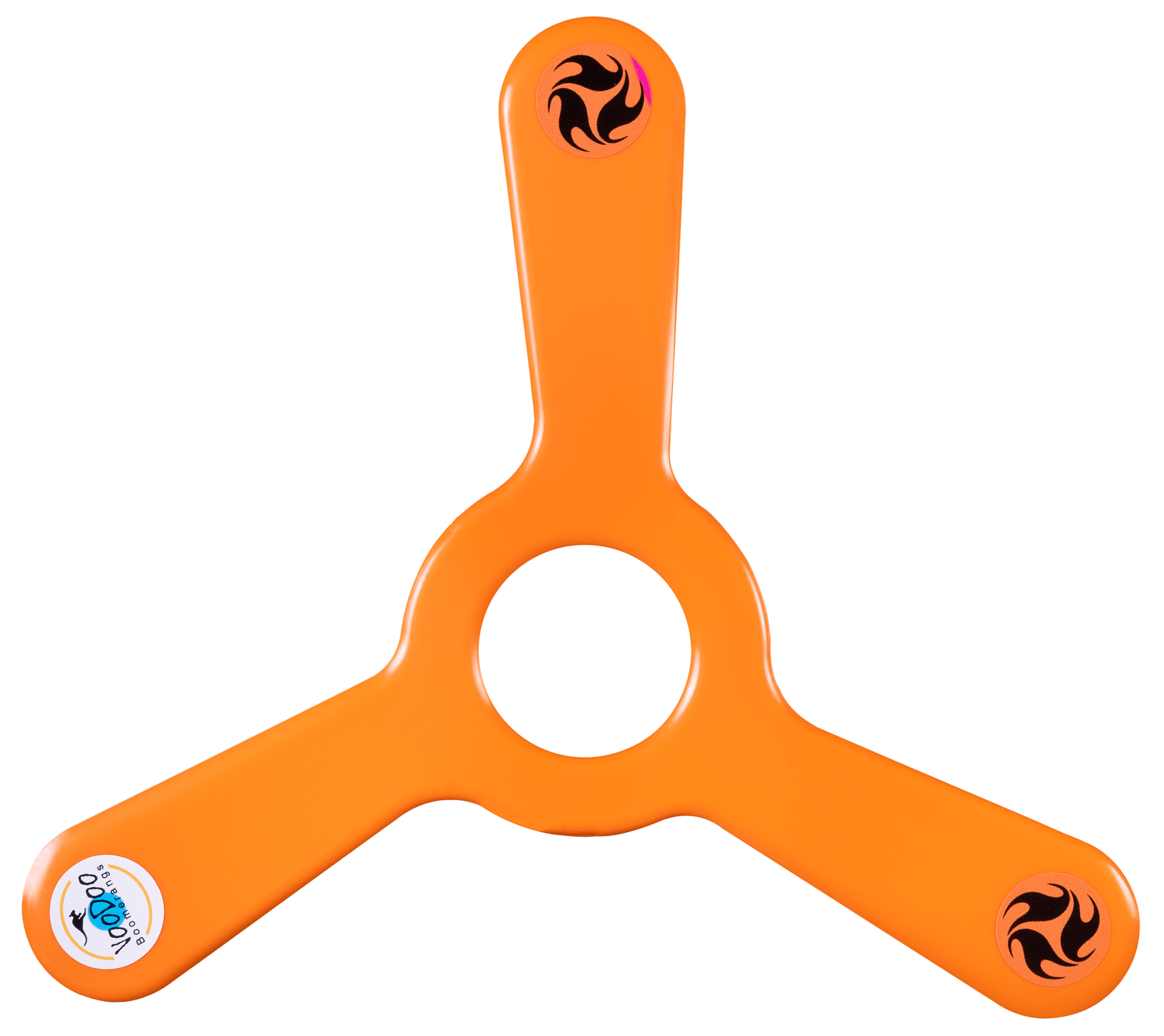 Fun retro boomerang in bright orange color, ideal for kids and teenagers, orange durable plastic.